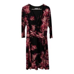 B-Slim NY Collection Pink/Black V-Neck 3/4 Sleeve Tie Dress Size Large GUC #0032